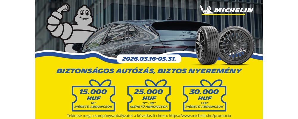 Vásároljon 4 db nyári vagy négyévszakos Michelin gumiabroncsot, és akár 30 000 Ft kedvezményben is részesülhet!