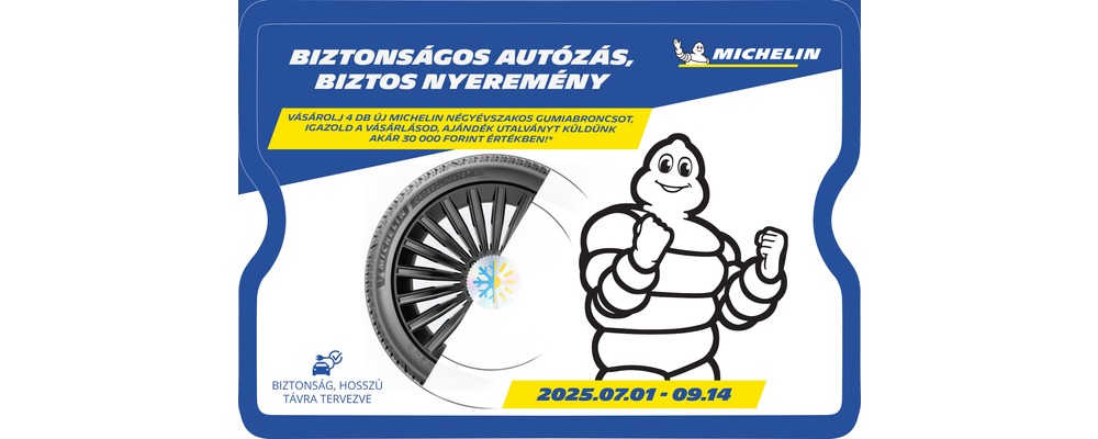 Vásároljon 4 db négyévszakos Michelin gumiabroncsot és vegye át az akár 30 ezer Ft értékű ajándék utalványát!