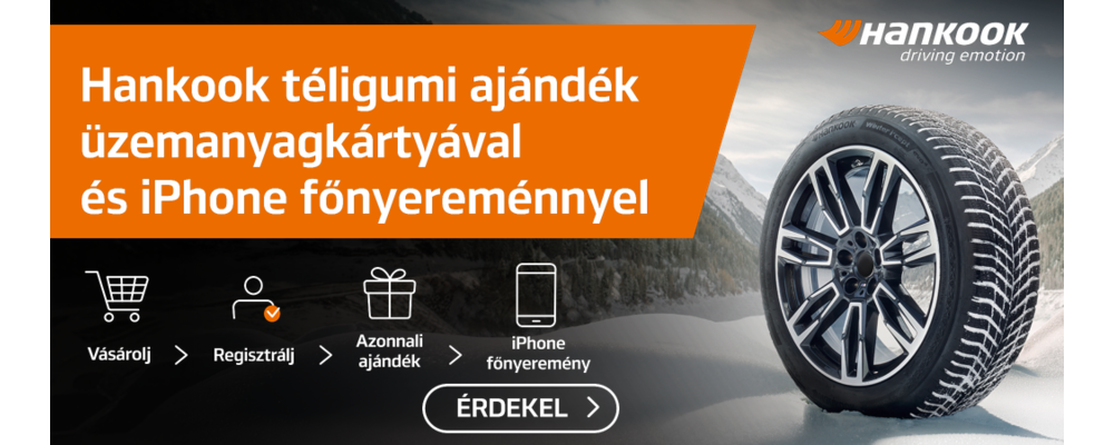 Vásároljon 1 garnitúra Hankook téli gumiabroncsot, hogy Öné legyen az akár 30 000 Ft értékű utalvány, valamint nyerjen egy iPhone 17 Pro okostelefont!