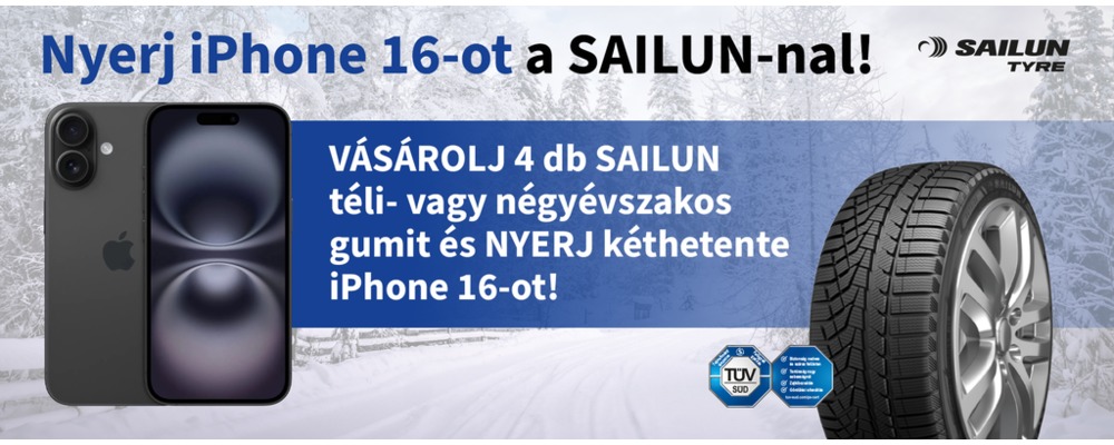 Vásároljon 4 db Sailun téli gumiabroncsot és nyerjen egy Apple iPhone 16 mobiltelefont!