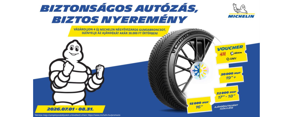Vásároljon 4 db négyévszakos Michelin gumiabroncsot, és akár 30 000 Ft kedvezményben is részesülhet!